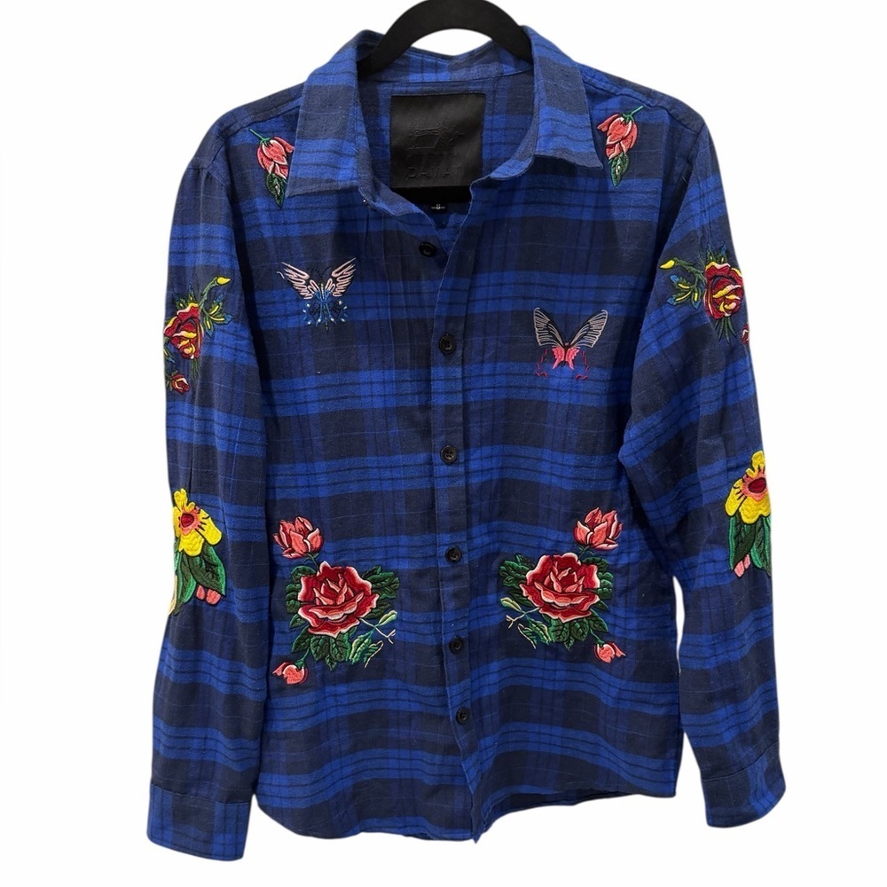 DAMATI Artisan Embroidered Snake Plaid Shacket • Edgy Boho Statement Piece Small
